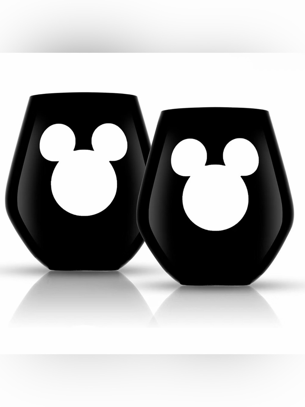 JoyJolt Disney Luxury Mickey Mouse Stemless Wine Glasses Set of 2 Black NEW